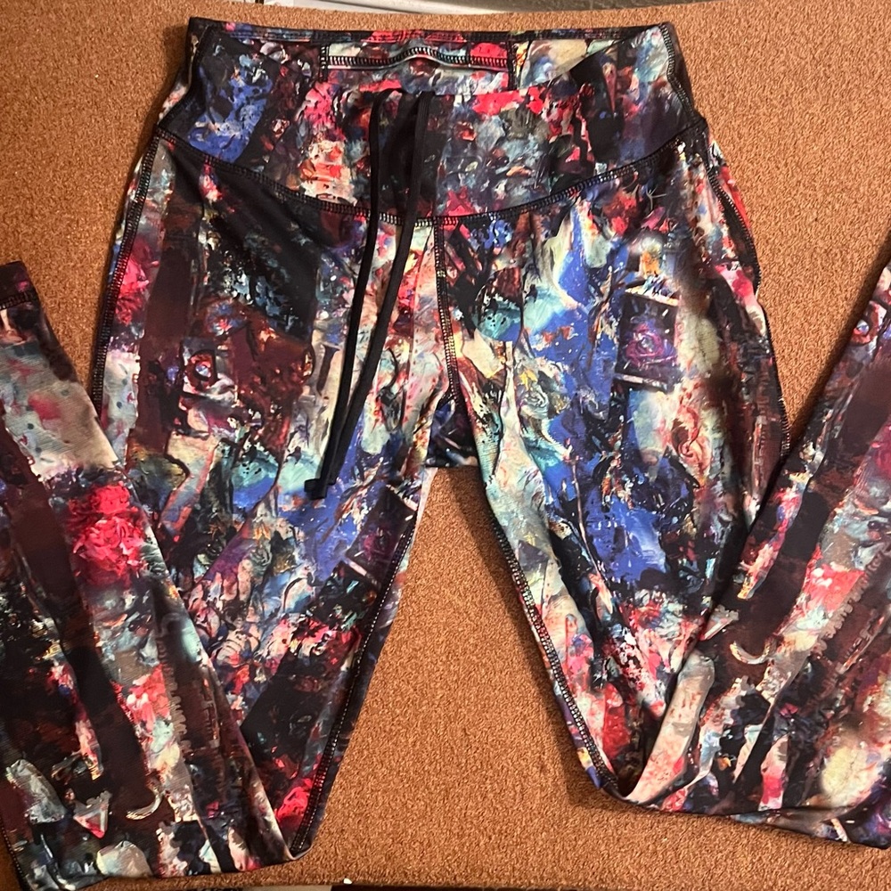 Danskin Now Leggings, Women's Medium, Black Multicolor Activewear Fitted Yoga